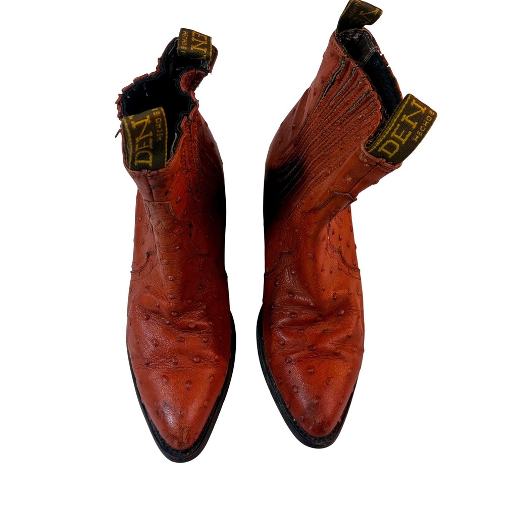 Vintage Denver Ostrich Boots Mens 9 Leather Western Ankle Brown Pointed Mexico
